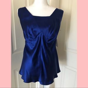 Anne Klein Top Sleeveless 100% Silk Satin in Blue Size 14W